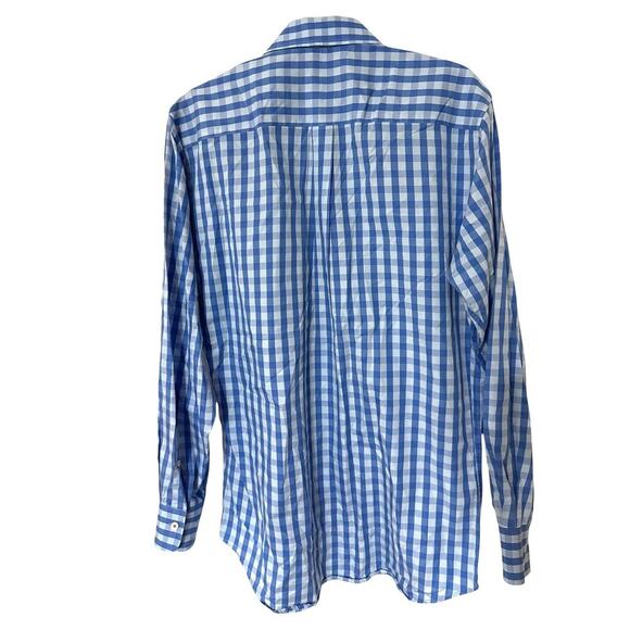 Peter Millar Seaside Finish Button Up Shirt Size Medium Checkered Blue Plaid - Picture 2 of 8